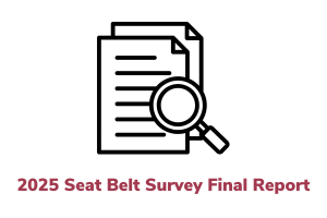 Graphic of papers with magnifying glass on top and text that reads "2025 Seat Belt Survey Final Report"